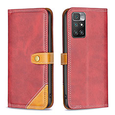 Coque Portefeuille Livre Cuir Etui Clapet B14F pour Xiaomi Redmi Note 11 4G (2021) Rouge