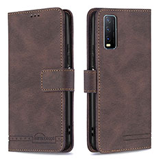 Coque Portefeuille Livre Cuir Etui Clapet B15F pour Vivo Y20s G Marron