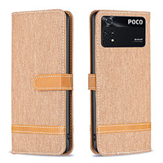 Coque Portefeuille Livre Cuir Etui Clapet B16F pour Xiaomi Poco M4 Pro 4G Or