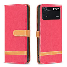 Coque Portefeuille Livre Cuir Etui Clapet B16F pour Xiaomi Poco M4 Pro 4G Rouge