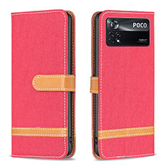 Coque Portefeuille Livre Cuir Etui Clapet B16F pour Xiaomi Poco X4 Pro 5G Rouge