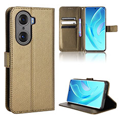 Coque Portefeuille Livre Cuir Etui Clapet BY1 pour Huawei Honor 60 Pro 5G Marron