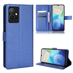 Coque Portefeuille Livre Cuir Etui Clapet BY1 pour Vivo T1 5G India Bleu