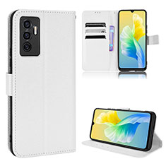 Coque Portefeuille Livre Cuir Etui Clapet BY1 pour Vivo V23e 5G Blanc