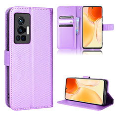Coque Portefeuille Livre Cuir Etui Clapet BY1 pour Vivo X70 Pro 5G Violet