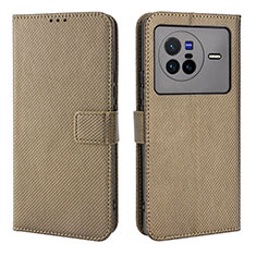 Coque Portefeuille Livre Cuir Etui Clapet BY1 pour Vivo X80 5G Marron