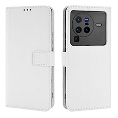 Coque Portefeuille Livre Cuir Etui Clapet BY1 pour Vivo X80 Pro 5G Blanc