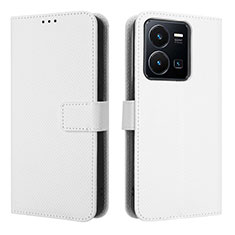 Coque Portefeuille Livre Cuir Etui Clapet BY1 pour Vivo Y35 4G Blanc