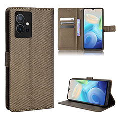 Coque Portefeuille Livre Cuir Etui Clapet BY1 pour Vivo Y55 5G Marron