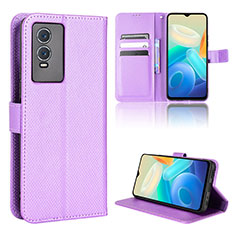 Coque Portefeuille Livre Cuir Etui Clapet BY1 pour Vivo Y74s 5G Violet