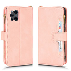Coque Portefeuille Livre Cuir Etui Clapet BY2 pour Oppo Find X3 5G Or Rose