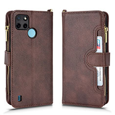 Coque Portefeuille Livre Cuir Etui Clapet BY2 pour Realme C25Y India Marron