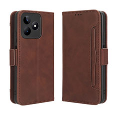 Coque Portefeuille Livre Cuir Etui Clapet BY2 pour Realme C51 Marron