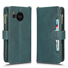 Coque Portefeuille Livre Cuir Etui Clapet BY2 pour Sharp Aquos Sense7 Vert