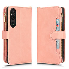 Coque Portefeuille Livre Cuir Etui Clapet BY2 pour Sony Xperia 1 V Or Rose