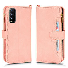 Coque Portefeuille Livre Cuir Etui Clapet BY2 pour Vivo Y20s G Or Rose