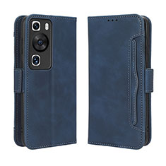 Coque Portefeuille Livre Cuir Etui Clapet BY3 pour Huawei P60 Bleu