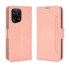 Coque Portefeuille Livre Cuir Etui Clapet BY3 pour Oppo Find X5 5G Rose