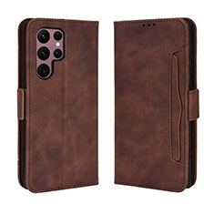 Coque Portefeuille Livre Cuir Etui Clapet BY3 pour Samsung Galaxy S24 Ultra 5G Marron