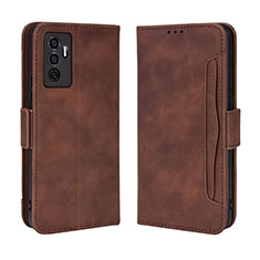 Coque Portefeuille Livre Cuir Etui Clapet BY3 pour Vivo V23e 5G Marron