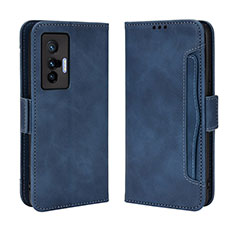 Coque Portefeuille Livre Cuir Etui Clapet BY3 pour Vivo X70t Bleu