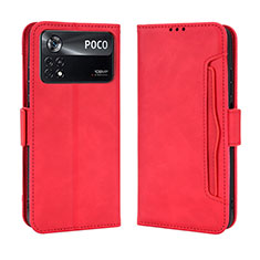 Coque Portefeuille Livre Cuir Etui Clapet BY3 pour Xiaomi Poco X4 Pro 5G Rouge