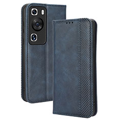 Coque Portefeuille Livre Cuir Etui Clapet BY4 pour Huawei P60 Bleu