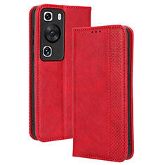 Coque Portefeuille Livre Cuir Etui Clapet BY4 pour Huawei P60 Rouge