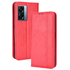 Coque Portefeuille Livre Cuir Etui Clapet BY4 pour Oppo A56S 5G Rouge