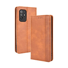 Coque Portefeuille Livre Cuir Etui Clapet BY4 pour Oppo F19 Pro+ Plus 5G Marron