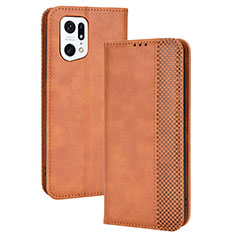 Coque Portefeuille Livre Cuir Etui Clapet BY4 pour Oppo Find X5 Pro 5G Marron