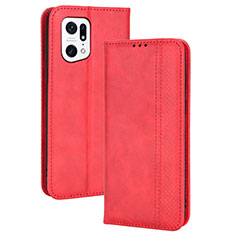 Coque Portefeuille Livre Cuir Etui Clapet BY4 pour Oppo Find X5 Pro 5G Rouge