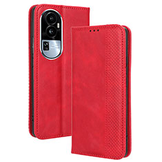 Coque Portefeuille Livre Cuir Etui Clapet BY4 pour Oppo Reno10 Pro+ Plus 5G Rouge