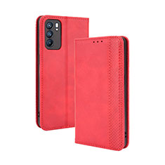 Coque Portefeuille Livre Cuir Etui Clapet BY4 pour Oppo Reno6 5G Rouge