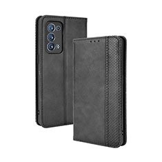 Coque Portefeuille Livre Cuir Etui Clapet BY4 pour Oppo Reno6 Pro+ Plus 5G Noir