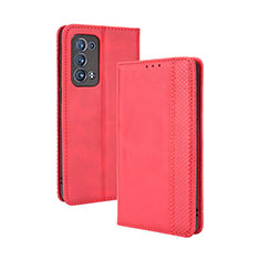 Coque Portefeuille Livre Cuir Etui Clapet BY4 pour Oppo Reno6 Pro+ Plus 5G Rouge