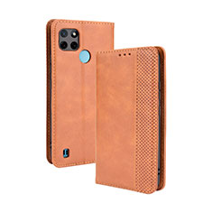 Coque Portefeuille Livre Cuir Etui Clapet BY4 pour Realme C21Y Marron