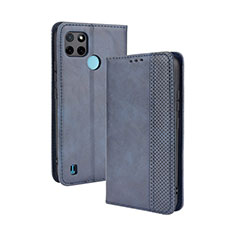 Coque Portefeuille Livre Cuir Etui Clapet BY4 pour Realme C25Y Bleu