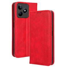 Coque Portefeuille Livre Cuir Etui Clapet BY4 pour Realme C51 Rouge