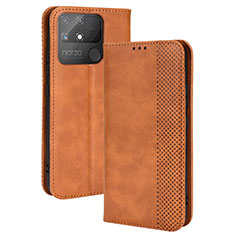 Coque Portefeuille Livre Cuir Etui Clapet BY4 pour Realme Narzo 50A Marron