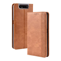 Coque Portefeuille Livre Cuir Etui Clapet BY4 pour Samsung Galaxy A80 Marron