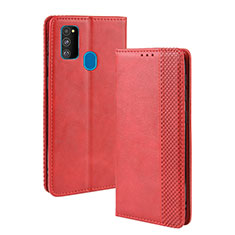 Coque Portefeuille Livre Cuir Etui Clapet BY4 pour Samsung Galaxy M21 Rouge