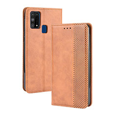 Coque Portefeuille Livre Cuir Etui Clapet BY4 pour Samsung Galaxy M21s Marron