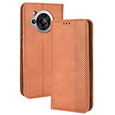 Coque Portefeuille Livre Cuir Etui Clapet BY4 pour Sharp Aquos R7 Marron