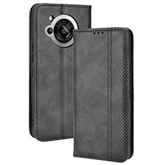 Coque Portefeuille Livre Cuir Etui Clapet BY4 pour Sharp Aquos R7 Noir