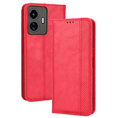 Coque Portefeuille Livre Cuir Etui Clapet BY4 pour Vivo iQOO Z6 Lite 5G Rouge