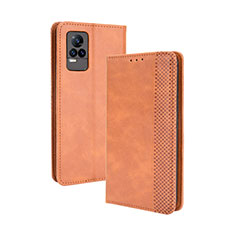 Coque Portefeuille Livre Cuir Etui Clapet BY4 pour Vivo V21e 4G Marron