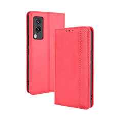 Coque Portefeuille Livre Cuir Etui Clapet BY4 pour Vivo V21e 5G Rouge