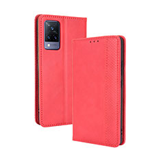 Coque Portefeuille Livre Cuir Etui Clapet BY4 pour Vivo V21s 5G Rouge