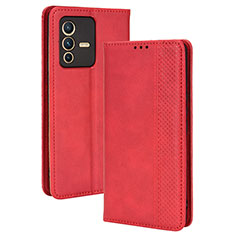 Coque Portefeuille Livre Cuir Etui Clapet BY4 pour Vivo V23 5G Rouge